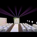 Elegant Event Venue Stage Setup With White Seats Lighting And R Decor