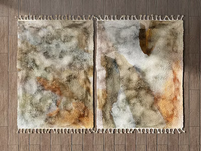 Square Rugs With Abstract Pattern Neutral Tones And Fringed Edges On Wooden Floor 3d model