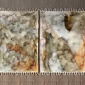 Square Rugs With Abstract Pattern Neutral Tones And Fringed Edges On Wooden Floor