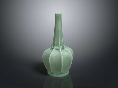 Exquisite Green Vase Sculpture Carved With Smooth Curved Lines And Elegant Design 3d model