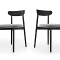 Modern Dining Table Set With Six Black Frame Gray Cushioned Chairs And Gray Tabletop 3d model