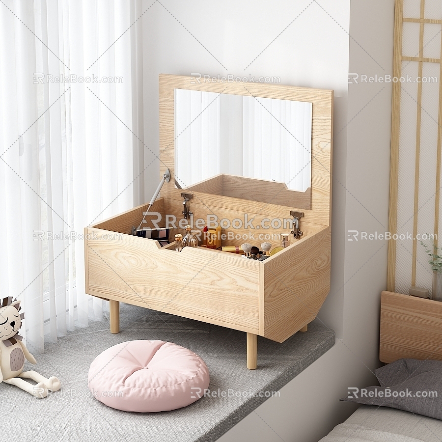 Japanese Style Bay Window Dressing Table Tatami Day View 3d model