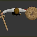 3D Blonde Character In White Red Trimmed Outfit Holding Woven Plate And Small Item