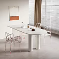 Modern Minimalist Dining Table Set With White Oval Table Transparent Chairs And Tabletop Items 3d model