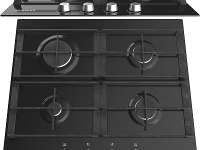 Black Four Burner Gas Cooktop Kitchen Appliance With Modern Control Knobs 3d model
