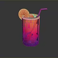 Colorful Gradient Drink in Tall Glass with Lemon Slice and Purple Straw
