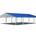 Blue Roof Metal Shelter With Open Metal Frame And Supporting Poles