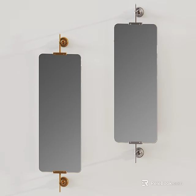 Rectangular Wall Mirrors With Gold And Silver Metal Mounting Brackets For Modern Decor 3d model