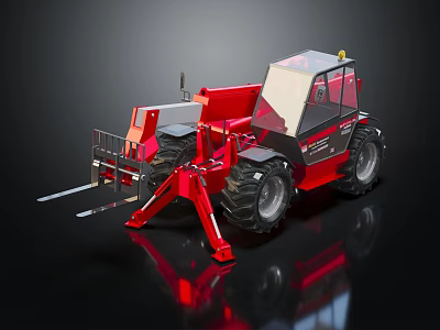 Red Heavy Duty Telehandler Forklift With Extendable Boom And Large Tires 3d model