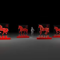 Red Chinese Horse Sculpture Photo Spot With Cultural Inscriptions And Artistic Design