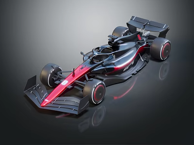 Sleek Black And Red Formula Racing Car With Aerodynamic Wings And Streamlined Design 3d model