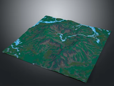 3D Mountainous Terrain Model With Winding Rivers And Lush Green Vegetation 3d model