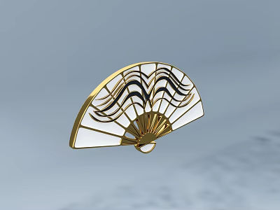 Fan Shaped Decorative Pendant with Golden Frame Black Wave Pattern and White Surface 3d model