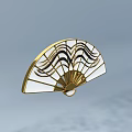 Fan Shaped Decorative Pendant with Golden Frame Black Wave Pattern and White Surface 3d model