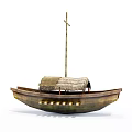 Traditional Handmade Wooden Boat With Mast Thatched Roof And Hull Structure