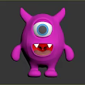 Cute Pink 3D Cartoon Monster Character With Big Blue Eye Horns And Sharp Teeth