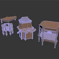Architectural Wooden Furniture Pieces With Carved Details And Table Structures