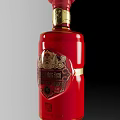 Luxury Red Wine Bottle and Glass with Gold Decorations and Traditional Label Design
