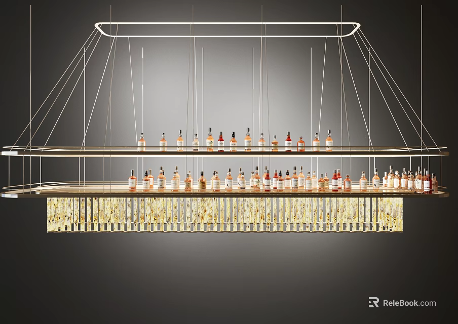Elegant Modern Wine Cabinet With Multiple Shelves And Hanging Wine Bottles 3d model 