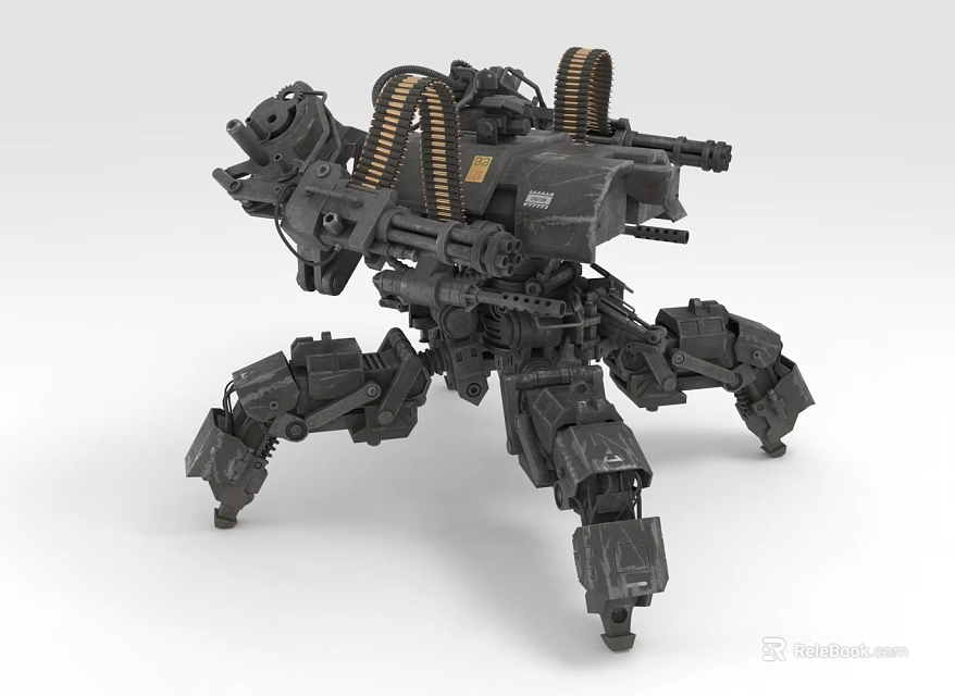 Mechanical Multi Legged Combat Weapon with Guns Coiled Tubes and Armored Structure 3d model 