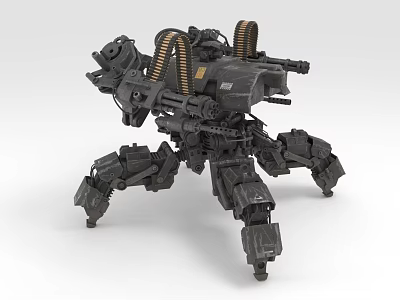 Mechanical Multi Legged Combat Weapon with Guns Coiled Tubes and Armored Structure 3d model
