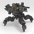 Mechanical Multi Legged Combat Weapon with Guns Coiled Tubes and Armored Structure