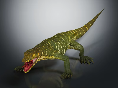 Realistic Green Lizard With Yellow Spots And Open Mouth On Gray Gradient Background 3d model