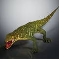 Realistic Green Lizard With Yellow Spots And Open Mouth On Gray Gradient Background