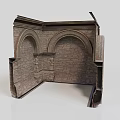Vintage Stone Corner Structure With Arched Openings And Brick Wall Design 3d model