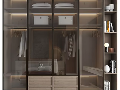 Stylish Chest of Drawers in Modern Wardrobe With Glass Doors And Storage Shelves 3d model
