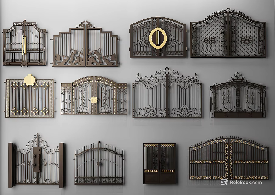 Decorative Iron Gates Featuring Various Designs Ornate Patterns And Metal Frames 3d model