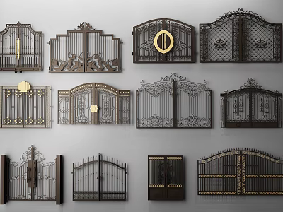 Decorative Iron Gates Featuring Various Designs Ornate Patterns And Metal Frames 3d model
