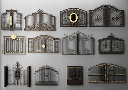 European-style gate wrought iron gate wrought iron railing carved fence 3d model