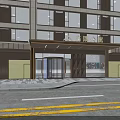 Modern Building Main Entrance Gate With Glass Doors And Canopy Facade