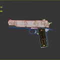 Elegant White Pistol With Intricate Gold Patterns And Polished Wooden Grip Design