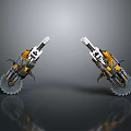 Chainsaw Weapon with Yellow Silver Parts and Serrated Blades on Gray Reflective Background