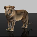 Detailed Realistic Full Body Standing Lion On Black Background With Reflection