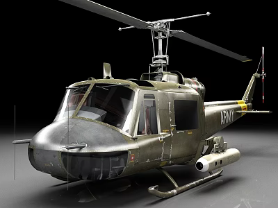 Detailed Vintage Military Helicopter Featuring Rotor Blades Fuselage Armament And Serial Number 641 3d model