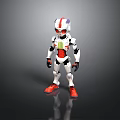White Red Mechanical Robot Character With Armor Helmet And Standing 3D Model Design 3d model