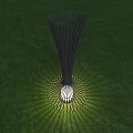 Black Slim Striped Outdoor Light With Radiant Light Beams Spreading On Green Grass