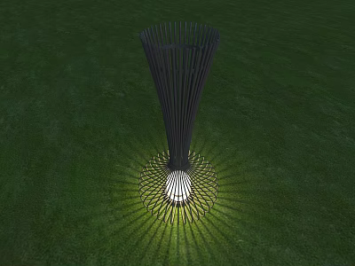 Black Slim Striped Outdoor Light With Radiant Light Beams Spreading On Green Grass 3d model