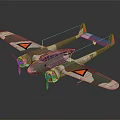 Vintage Camouflage Airplane Model Featuring Twin Engine And Orange Wing Triangles Design