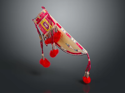 Traditional Ethnic Decorative Weapon Adorned With Red Tassels And Pom Poms Ornate Details 3d model