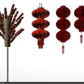 Red Decorative Ornament Set with Fruit Skewer and Hanging Lanterns with Tassels