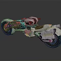 Futuristic Sci Fi Motorcycle With Silver Blue Body Green Rim Lights And Brown Seat