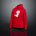 Cute Red Hoodie With White Cartoon Cat And Heart Pattern For Daily Wear
