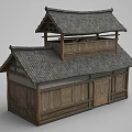 Traditional Two Story Wooden House with Tile Roof and Wooden Structure