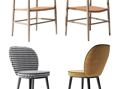 Modern Dining Chairs For Interior Design With Upholstered Seats Wooden Metal Legs 3d model