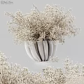Elegant Decorative Ornament Set With Striped Vase And White Small Flowers