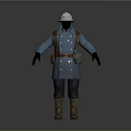 Game Movie Character In Blue Uniform Standing With Helmet And Brown Belt Gear
